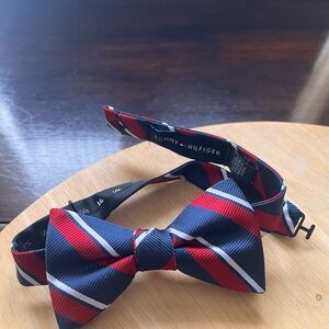 Tommy Hilfiger Navy and Red Striped Bow Tie